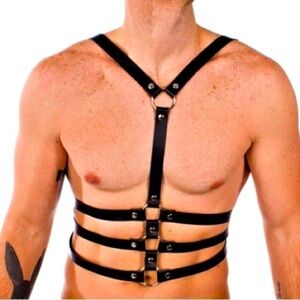 Men's Cross Back Body Vegan Leather Chest Harness Black Hot Accessory Punk New